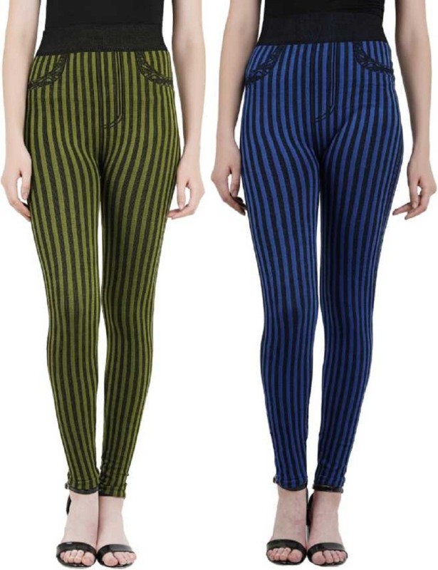 Icable Striped Women Green, Blue Tights