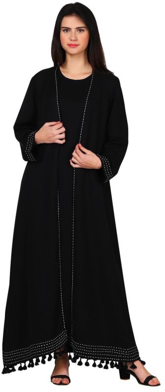 Sanash Collections ABAYA_III Polyester Abaya With Hijab(Black)