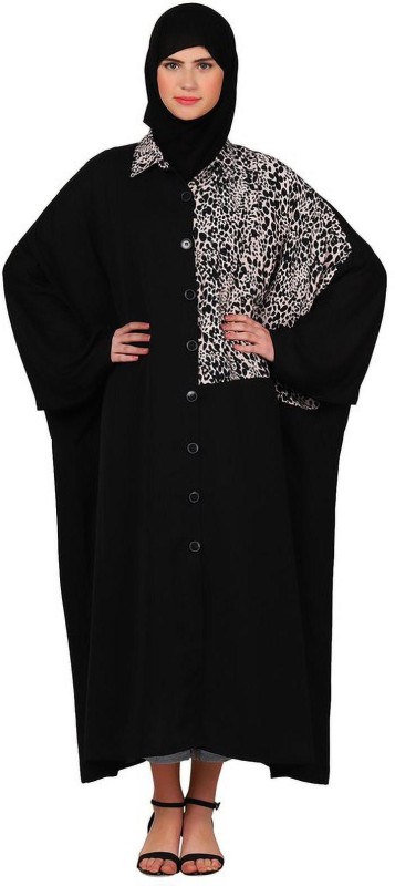 Sanash Collections ABAYA_X Polyester Abaya With Hijab(Black)