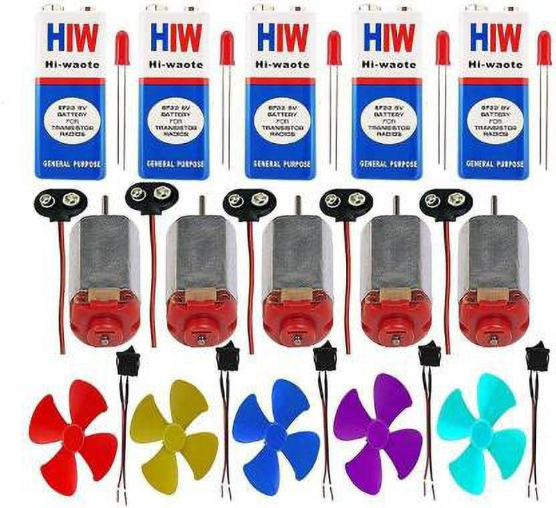 Stookin Science Projects Kit For DIYToy Motor,9V Battery , Mini 4Wing Fan,9V Battery Snap,Swichs,& LEDs (5Pcs Each) Electronic Components Electronic Hobby Kit