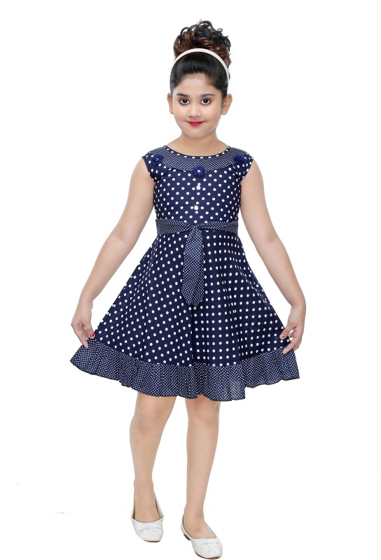 N BAHUBALI Girls Midi/Knee Length Casual Dress(Blue, Sleeveless)
