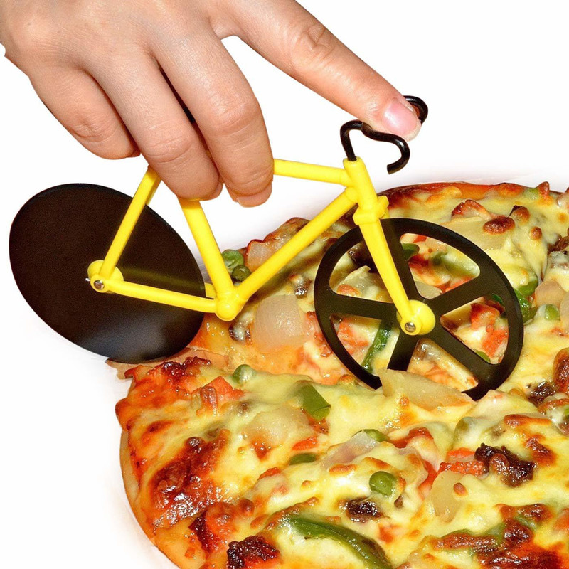 Ratehalf Dual Stainless Steel Non-Stick Cutting Wheels Display Stand Bicycle Pizza Cutter Wheel Pizza Cutter(Stainless Steel)
