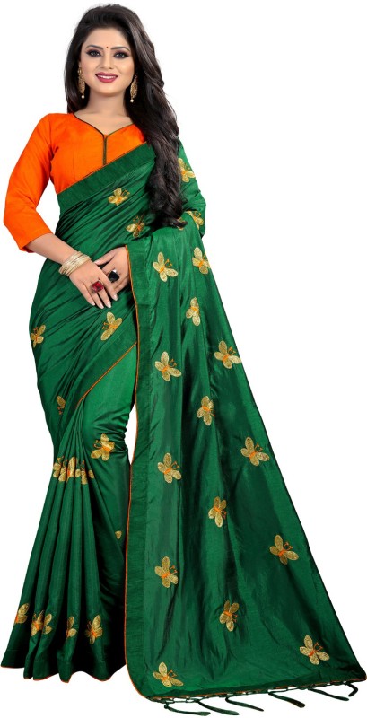 Kalavilla Embroidered Fashion Pure Silk Saree(Green)