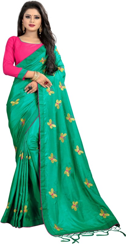 Kalavilla Embroidered Fashion Pure Silk Saree(Light Green)