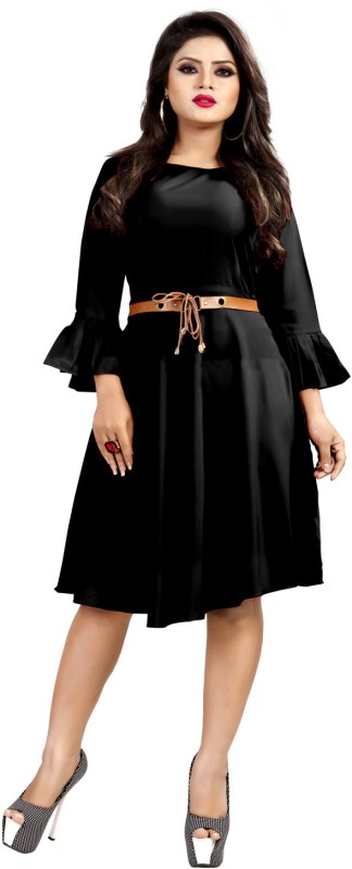 D'CART Women Fit and Flare Black Dress