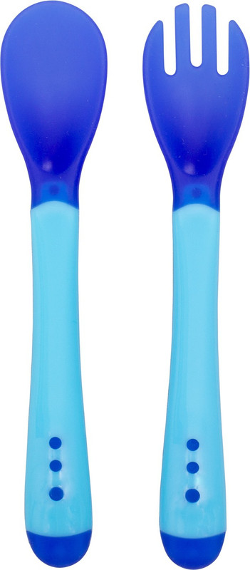 Small Wonder Kids Spoon & Fork Heat Sensitive Set, Temperature Sensing & Color Changing - Silicone(Blue)