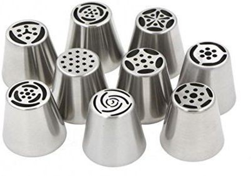 K Kudos Enterprise Tulip Icing Stainless Steel Piping Nozzles Cake Decoration Tips Home DIY Tools -9 Pieces Stainless Steel Quick Flower Icing Nozzle(Steel Pack of 9)