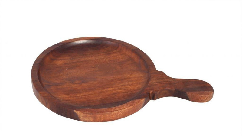 Alhind Handicraft Wooden 8 Inch Pizza Plate/Board / Racket Round Pizza Tray(Microwave Safe)