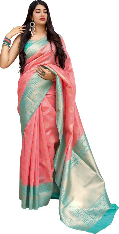 EKTA TEXTILES Woven Banarasi Pure Silk Saree(Pink)
