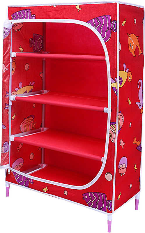 LITTLE ONE'S 4 Shelves Aquatic Powder Coated Carbon Steel Collapsible Wardrobe(Finish Color - Aquatic Red, DIY(Do-It-Yourself))