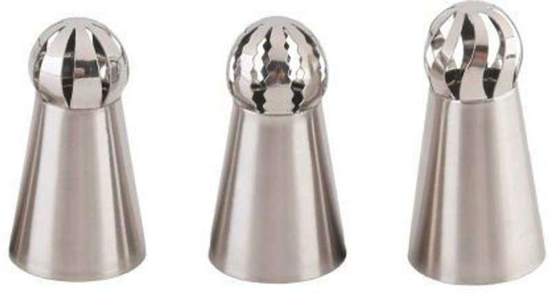 K Kudos Enterprise 3Pcs/Set Baking Tools Stainless Steel Sphere Ball Shape Mouth Icing Piping Crowded Flower Cream Nozzles for DIY Cake Decoration Stainless Steel Quick Flower Icing Nozzle(Steel Pack of 3)