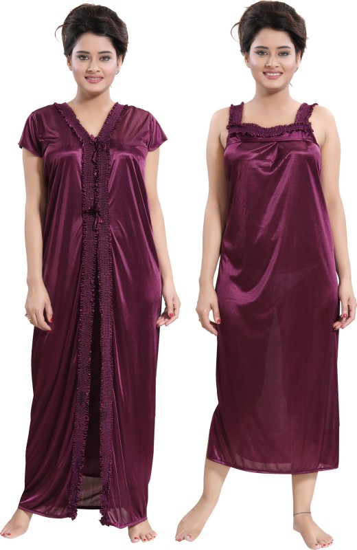 KHOOBS Women Nighty with Robe(Purple)