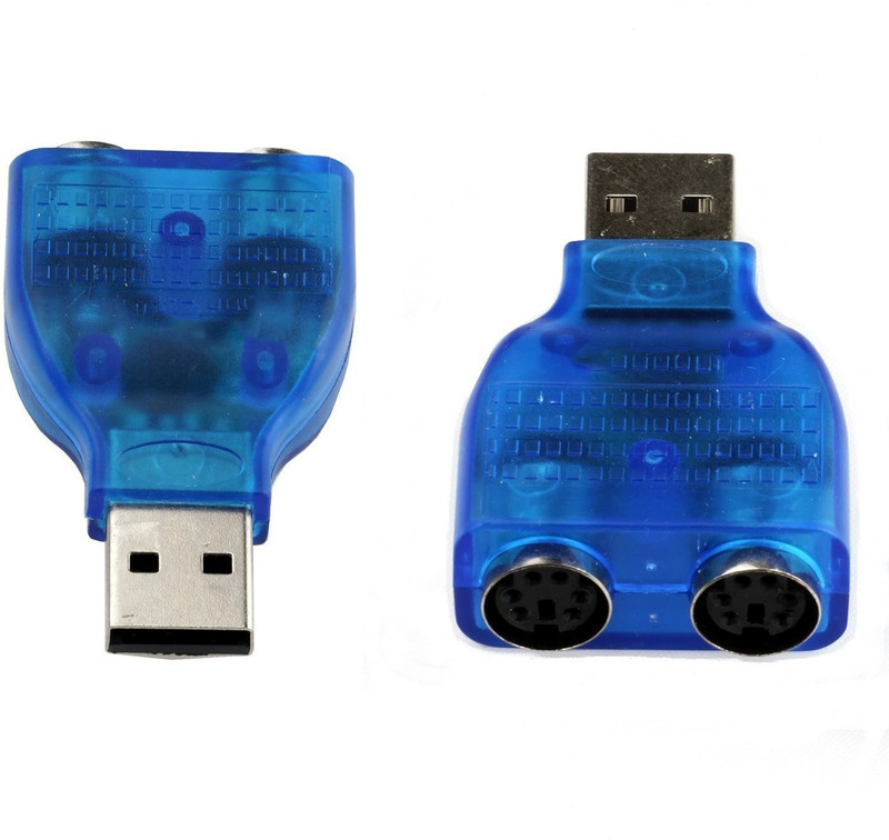 LipiWorld (Pack 2) USB Male to Dual PS/2 Female Adapter PC Keyboard Mouse Converter Splitter Adapter for Desk PC Computer or Laptop(Dual PS/2-Blue) USB Adapter(Blue)