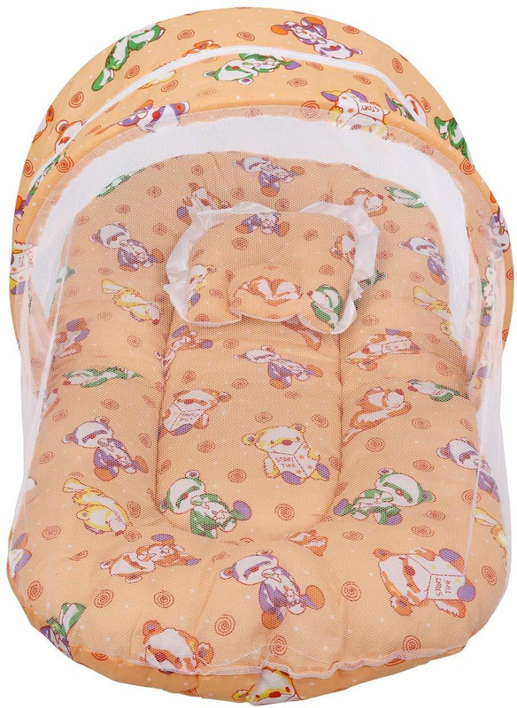 Fareto Baby Mosquito Net Bed(0-6 Months) (ORANGE) PRINT TEDDY(Fabric, Orange)