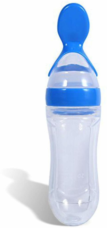FIRST TREND Silicone Baby Food Feeding Bottle with Spoon ( Blue ) - 120 ml(Blue)