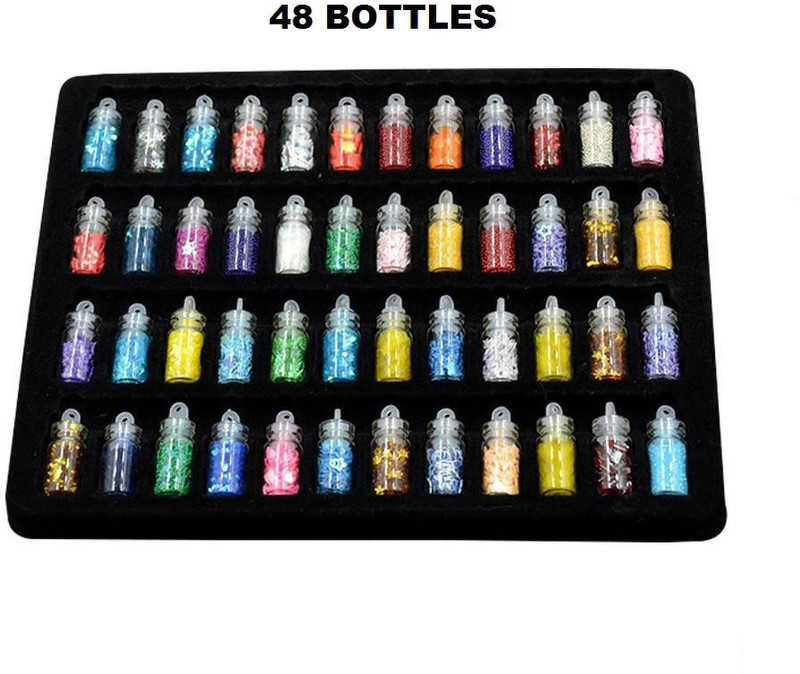 Xeekart 48 Pcs Glass Bottles 3D Nail Art Set. Glitter Sequins Rhinestones Beads(Multi-color)