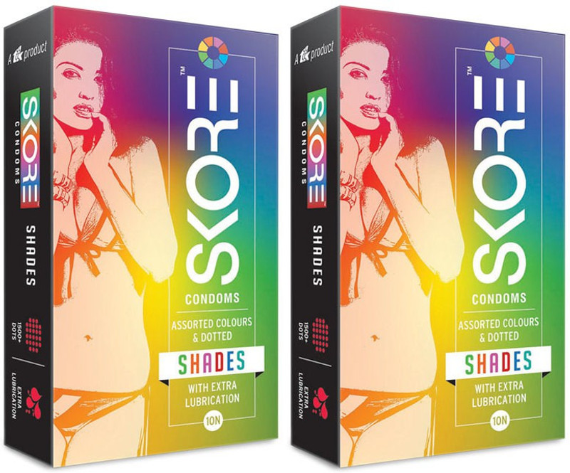 SKORE Shades 10s Refreshed Edition 2020 - Coloured (10s x 2 = 20 Condoms) Condom(Set of 2, 20 Sheets)