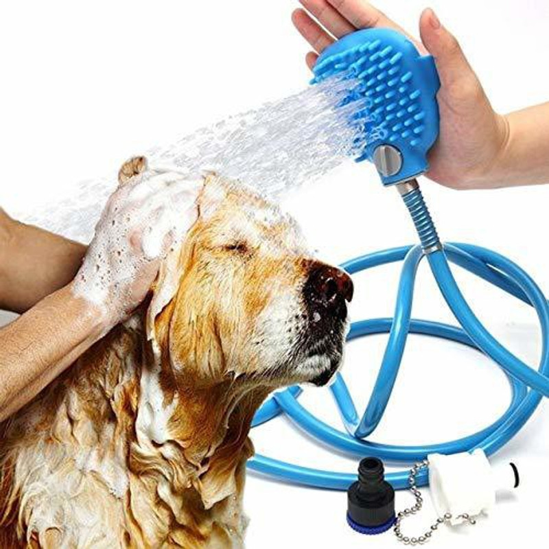 IBS PET-01 Pet Bathing 3 in 1 Multi-Functional Handheld Tool, Adjustable Dogs Shower Sprayer & Scrubber in-One, Shower Bath Tub & Outdoor Garden Hose Compatible, Great for Dog Cat Horse Grooming Pet Spa Kit