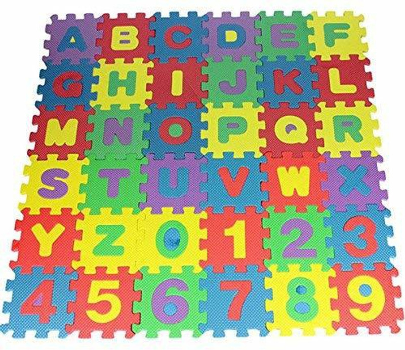 pikaboo Foam Alphabet Puzzle Matt ABCD + Numbers 0 to 9 Flooring Mat | Set of 36 Tiles (Multicolored)(Multicolor)