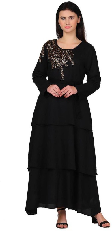Sanash Collections ABAYA_VI Polyester Solid Abaya With Hijab(Black)