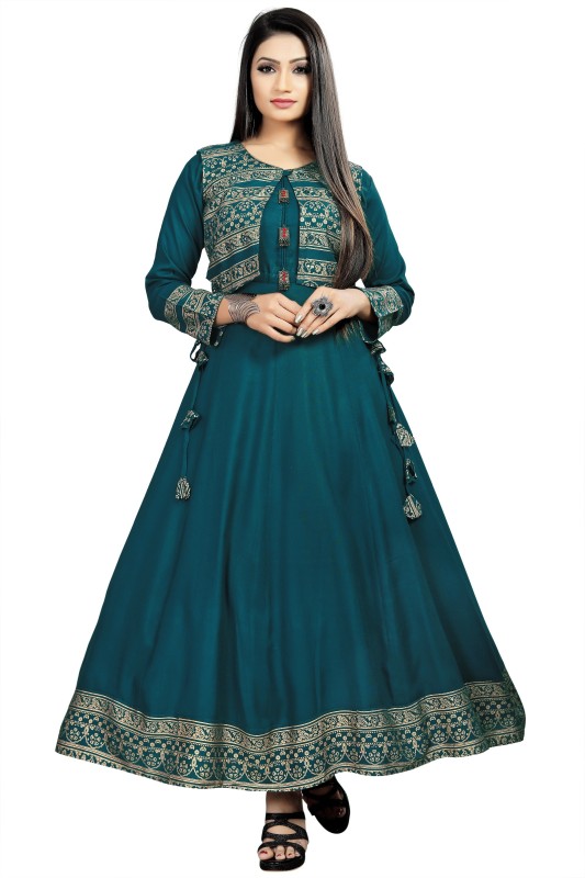 Happy design Women Printed Ethnic Dress Kurta(Blue)