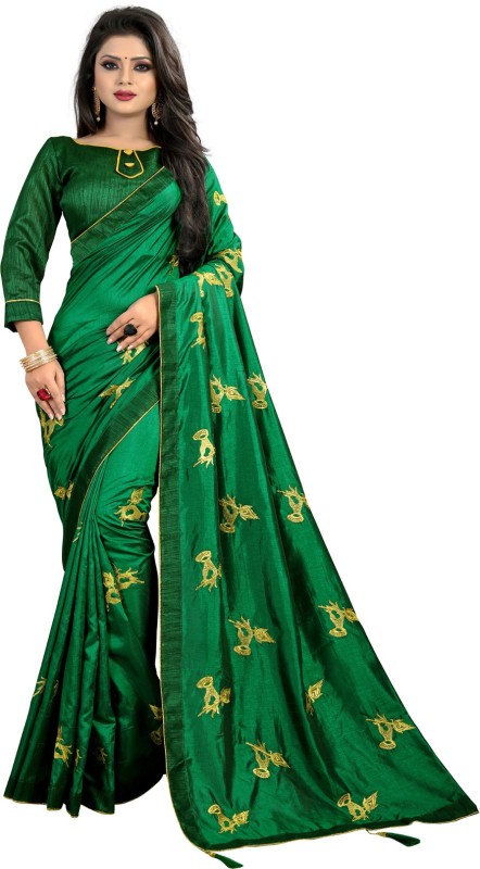 KALAVILLA Embroidered Fashion Pure Silk Saree(Dark Green)