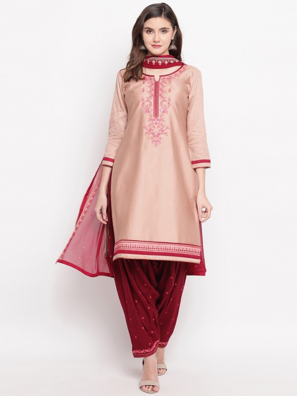Kvsfab Satin Embroidered Salwar Suit Material(Unstitched)
