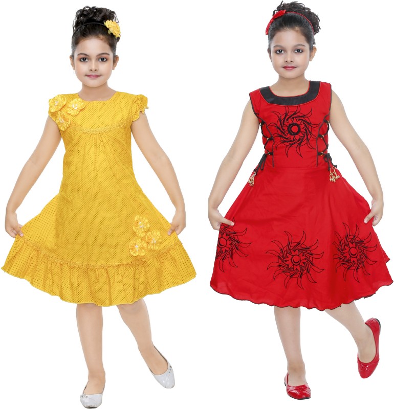 ULTRA TREND Girls Midi/Knee Length Casual Dress(Multicolor, Sleeveless)