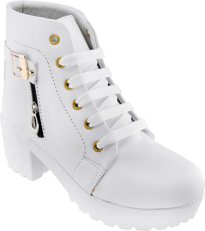 Dicy Leather Design Stylish Look Boots Shoes Boots For Women(White)