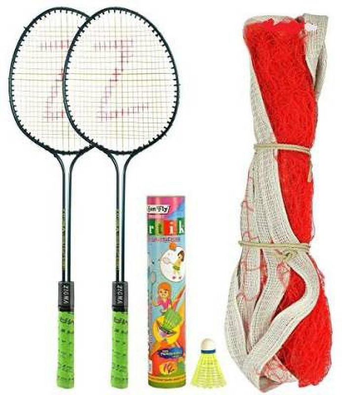 sports trading Practice Nylon Badminton Kit Badminton Kit ( BADMINTON COMPLETE SET (2 Racket, Pack Of 10 Shuttlecocks And Net) Badminton Kit