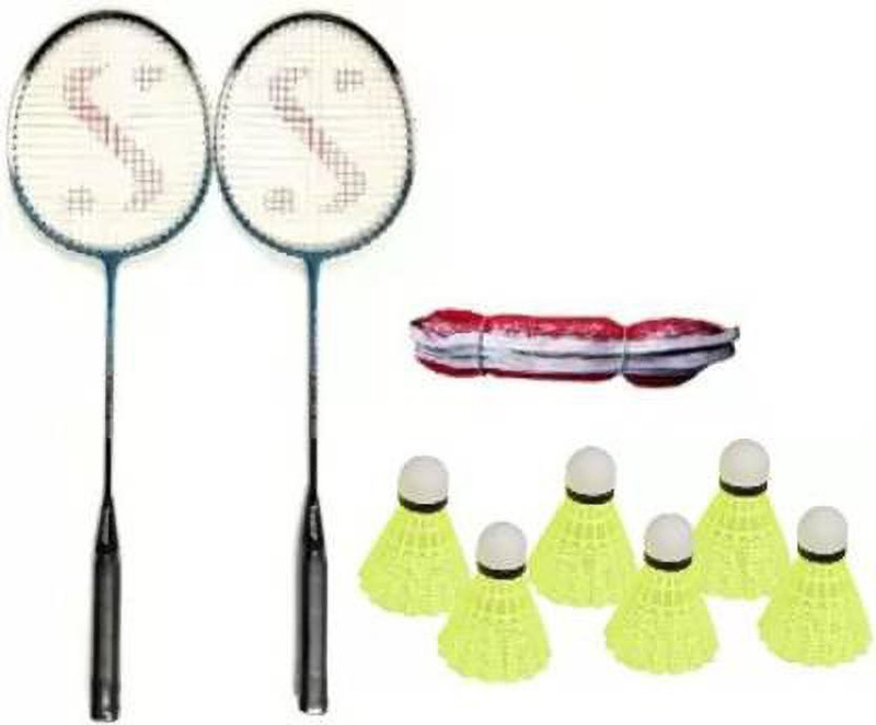 sports trading sp 2 Pc Single Shaft Racquet + 6 pc nylon shuttle + 1 Badminton Net Badminton Kit Badminton Kit