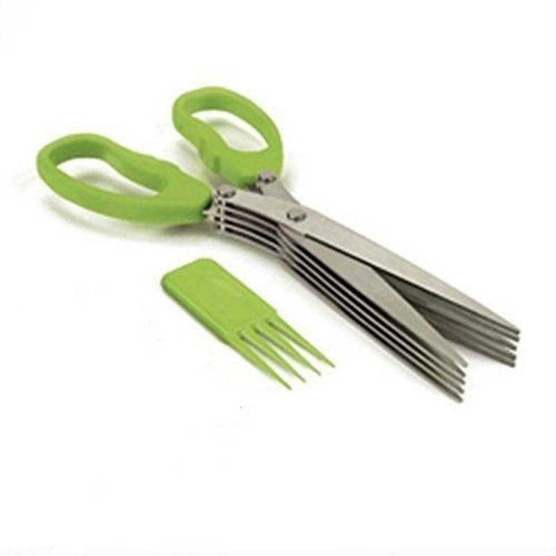 PAVITRA ENTERPRISE 5 Layers Scissors for Kitchen use Cut Herb Spices Cooking Tools Vegetable Cutter with Cleaning Brush Stainless Steel Herbs Scissor(Multicolor, Pack of 1)