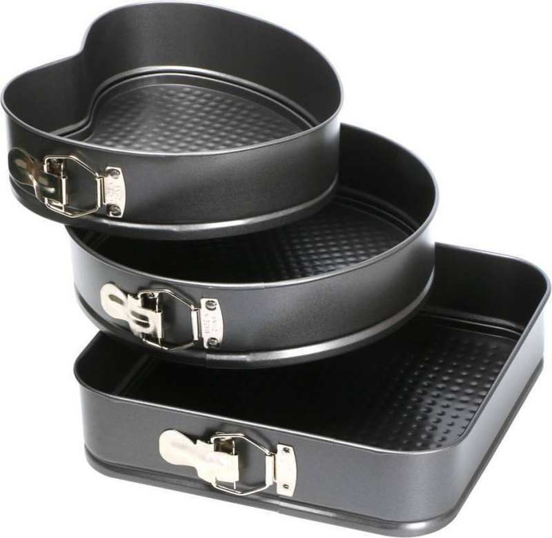 Homevilla Bakeware Springform Cake Mould Tin Set of 3 Pcs Mold Heart, Round & Square Shape Cupcake Maker(Black, Non-stick Coating)