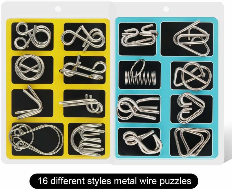 RVM Toys 16 in 1 Metal Puzzles Brain Teaser Challenge Set IQ Busters Intellectual Toy for Kids and Adult(16 Pieces)