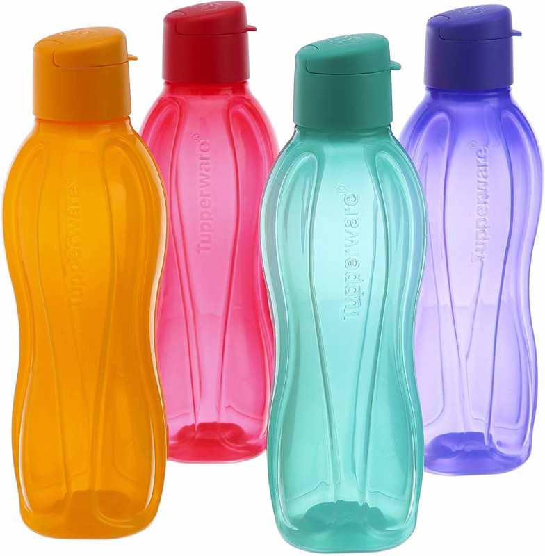 TUPPERWARE Fliptop Plastic Bottle Set, 1 Litre, Set of 4, Multicolour 1000 ml Plastic Bottle(Pack of 4, Multicolor)