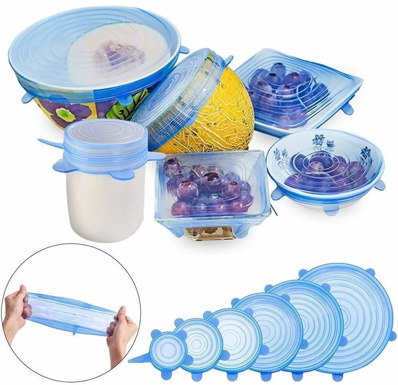 VOXXIL IIX®-907-ZA-Silicone Stretch Lids Flexible Covers for Utensils 7 inch Lid Set, Pack of 6(Silicone)