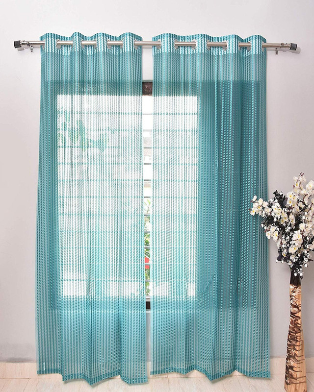 Panipat Textile Hub 213 cm (7 ft) Door Net Semi Transparent Curtain Single Curtain(AQUA, Self Design)