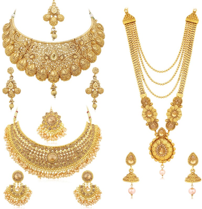 Sukkhi Alloy Gold-plated Gold Jewellery Set(Pack of 3)