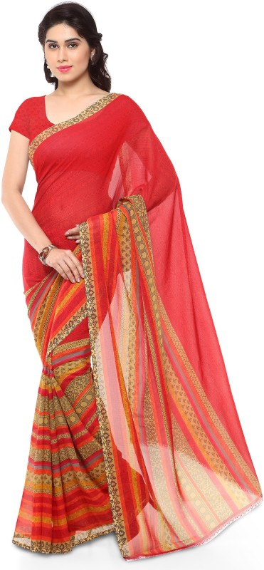 Anand Sarees Paisley, Striped, Floral Print Daily Wear Georgette Saree(Red)