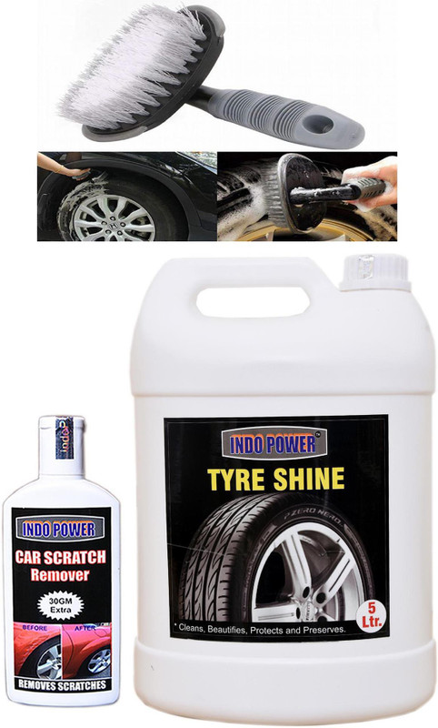INDOPOWER TYRE SHINER 5ltr+ Scratch Remover 100gm.+All Tyre Cleaning Brush Combo