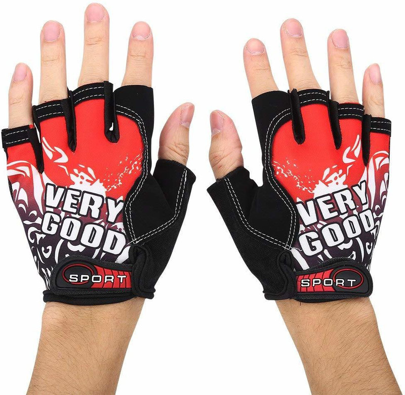 TUHI printed Riding Half Finger Gloves,Anti-Skid Silicone Gloves for Cycling Fitness Cycling Gloves(Red)