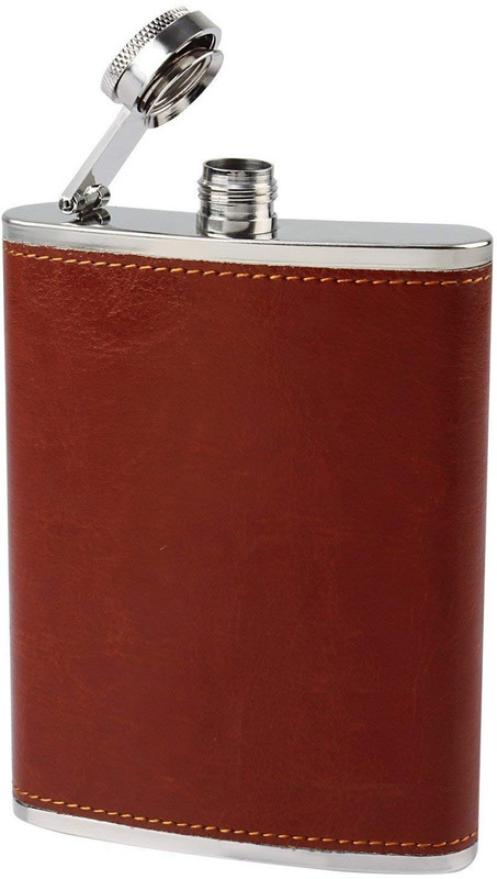 MOHAK Stainless Steel and Stitched Leather Hip Flasks 8 oz (230 ml) for Men, Alcohol Drinks Wine Whiskey Or Liquor Flask Bottle – Easy Carry Pocket Alcoholic Beverage Holder Hip Flask(230 ml)