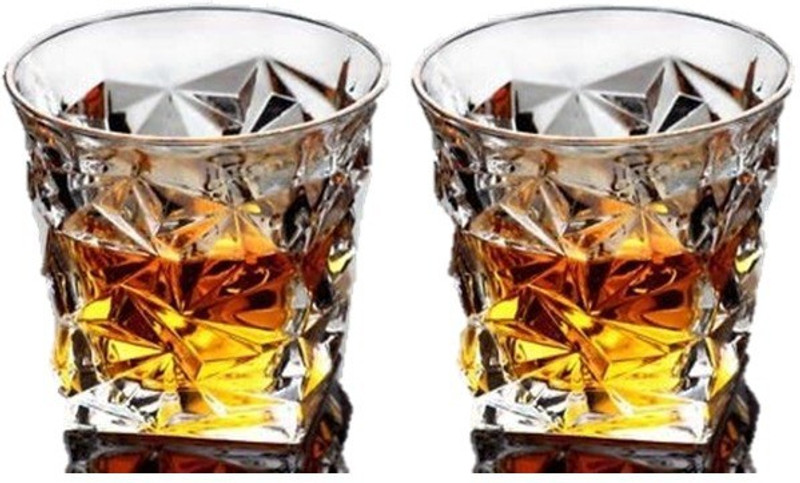 TDS (Pack of 2) Diamond Design Crystal Cut Whiskey Glass Glass Set Whisky Glass(250 ml, Glass, Multicolor)