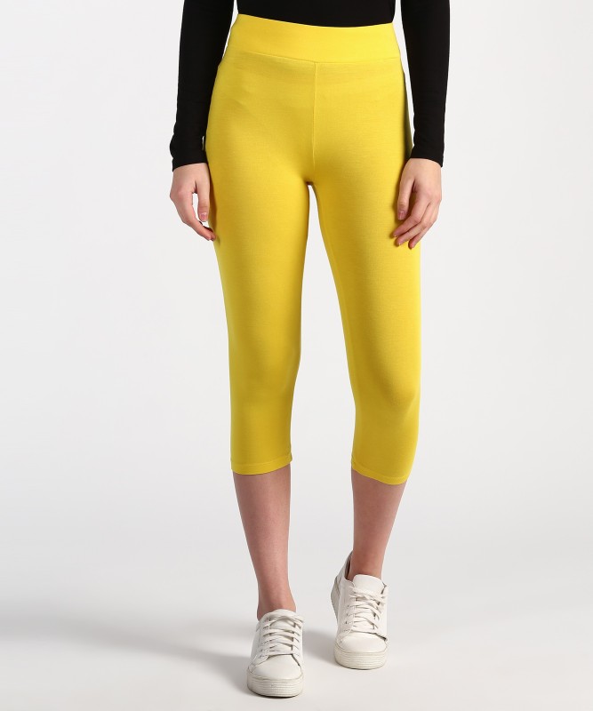 MARKS & SPENCER Mid-Calf Length Legging(Yellow, Solid)