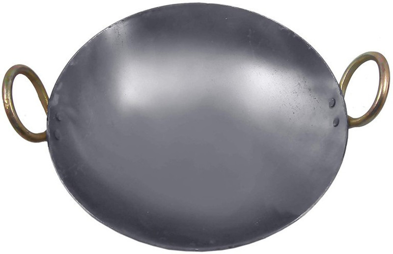 shri gaurangi Heavy Base Iron Flat Kadai Fry Pan for cooking Iron Induction Bottom Kadhai 31 cm diameter 4.5 L capacity(Iron, Induction Bottom)
