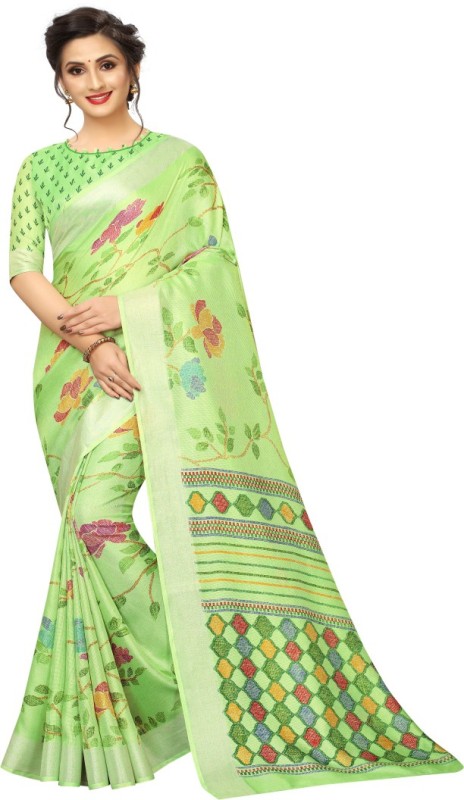 HANS ENTERPRISE Printed Bollywood Linen Blend Saree(Dark Green)