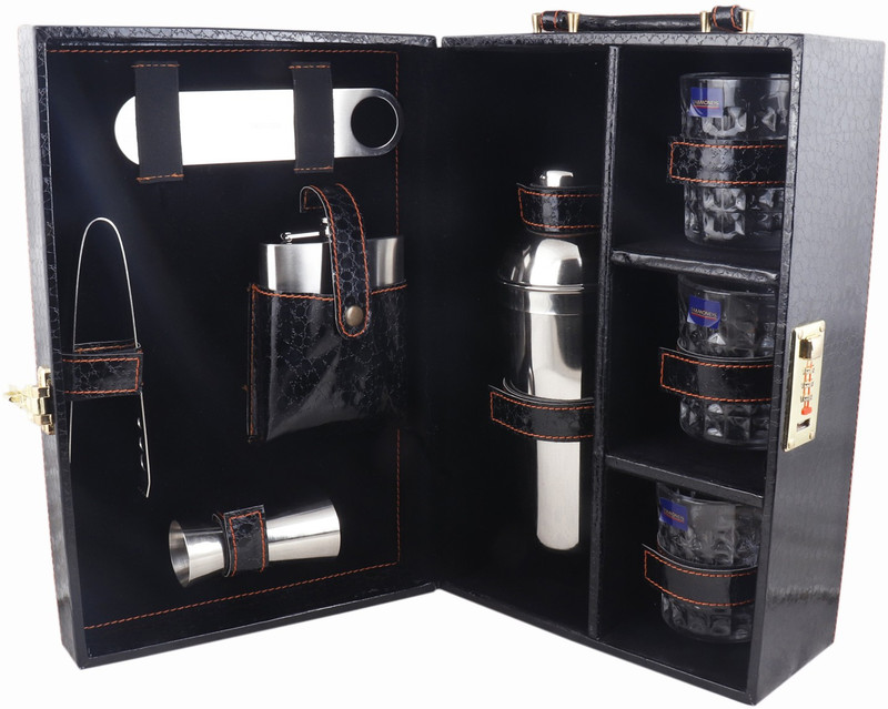 Chiefly vegan Leathers 3 Glasses Brown Bar Set |Premium Bar Set Bottle Opener with Bottle Handy Portable Leatherette Bar Set for car | Whiskey GlassesAIBRP005 1 - Piece Bar Set(Stainless Steel)