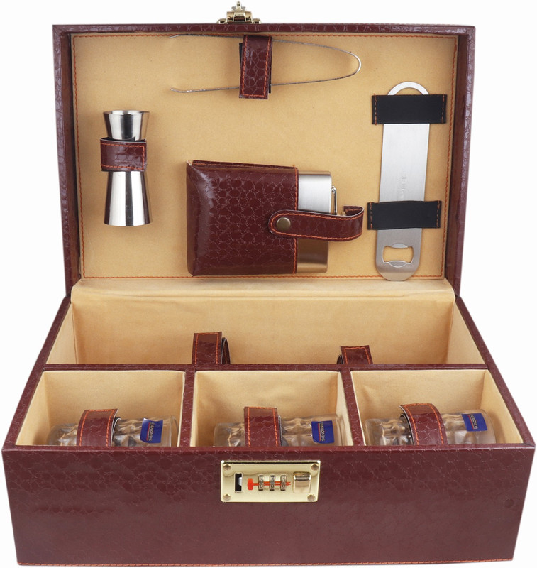 BLB Borsi leathers travel bar set portable wine Case (Brown) GPBRCS002 8 - Piece Bar Set(Wooden)