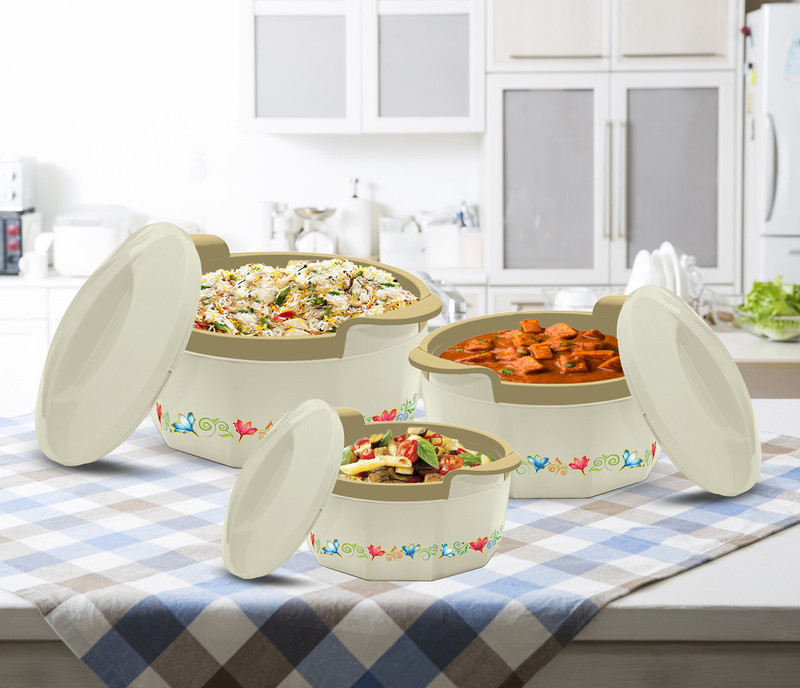 MILTON Elegance Pack of 3 Thermoware Casserole Set(395 ml, 750 ml, 1350 ml)