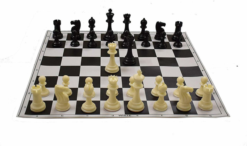 TIMA Tournament Chess Set Black Roll Up Vinyl Board, Plastic Pieces & Bag Strategy & War Board Game